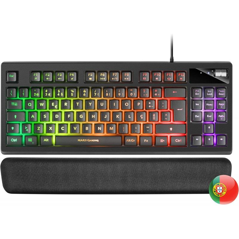 Mars Gaming Teclado Gaming MKAX RGB Control - Compacto TKL - Pulsacion H-Mech - 9 Efectos RGB - Boton Roller Volumen - Reposamuñ