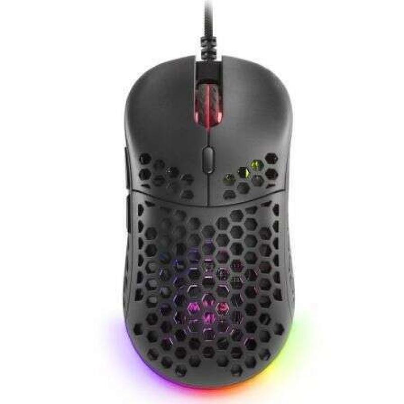 Mars Gaming MM55 Raton Gaming USB 12800dpi - Carcasa de Panel Perforado - 5 Botones - Iluminacion RGB Chroma - Uso Diestro - Cab