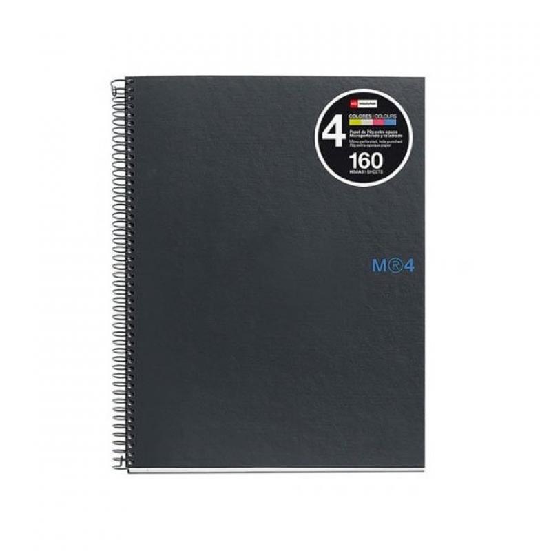 Miquel Rius Notebook4 Cuaderno de Espiral Formato A5 - 160 Hojas de 90gr Microperforadas con 2 Taladros - Cubiertas de Carton Ex