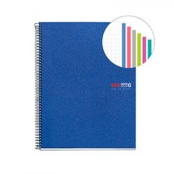 Miquel Rius Notebook6 Cuaderno de Espiral Formato A4 - 150 Hojas de 70gr Microperforadas con 2 Taladros - Cubiertas de Polipropi