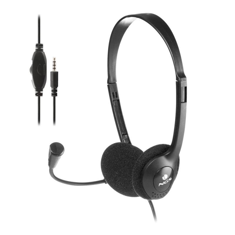 NGS Auriculares con Cable para Portatil - Microfono Ajustable - Diadema Ajustable - Control de Volumen - Conexion de Audio de 3.