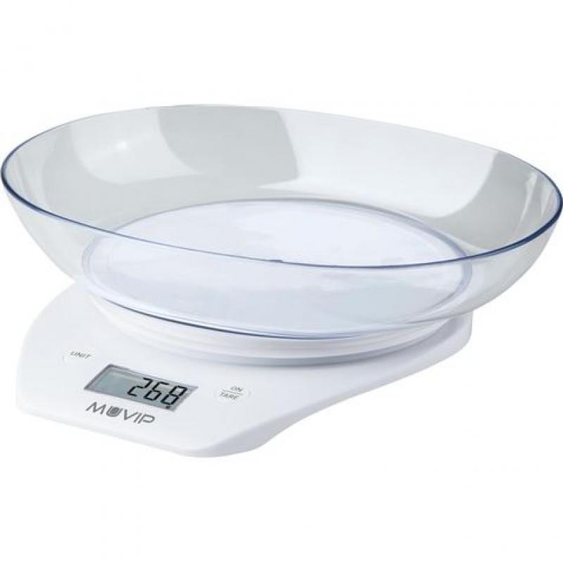 Muvip Bascula de Cocina Digital con Bol - Bol Transparente de 1.5L - Sensor de Alta Precision - Peso Max. 5kg