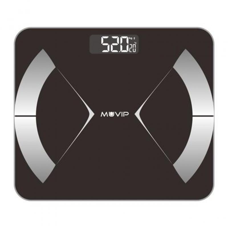Muvip Body Muscle Bascula de Baño Digital Bluetooth - Pantalla LCD - Plataforma de Cristal Templado - 10 Memorias - Peso Max. 18
