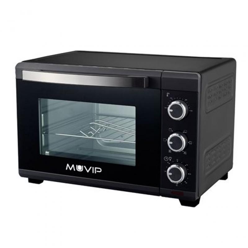 Muvip Horno 1600W 25L - Regulador de Temperatura 100º-230º - Exterior de Acero con Revestimiento - Selector de Tiempo - Puerta d