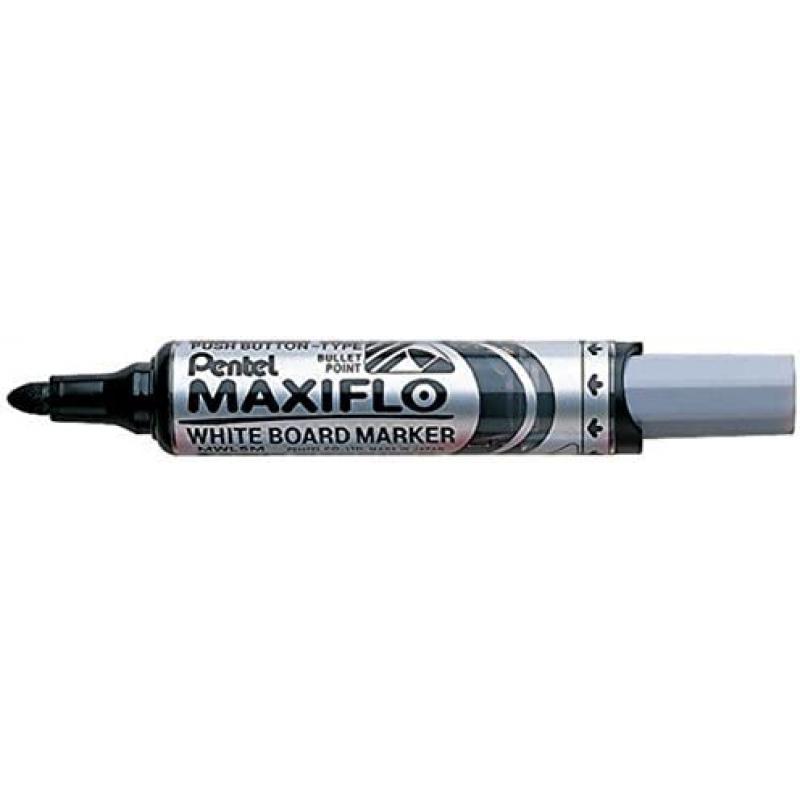 Pentel Maxiflo Rotulador para Pizarra Blanca - Regulacion del Flujo de Tinta - Punta Redonda - Ancho de Linea 2,5mm - 50% de Mat