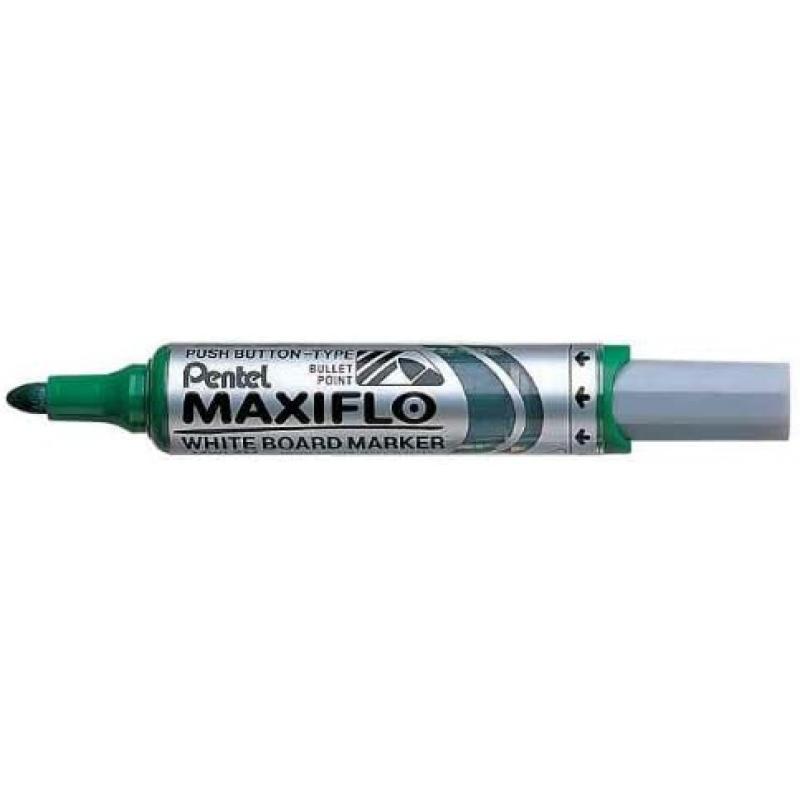 Pentel Maxiflo Rotulador para Pizarra Blanca - Regulacion del Flujo de Tinta - Punta Redonda - Ancho de Linea 2,5mm - 50% de Mat