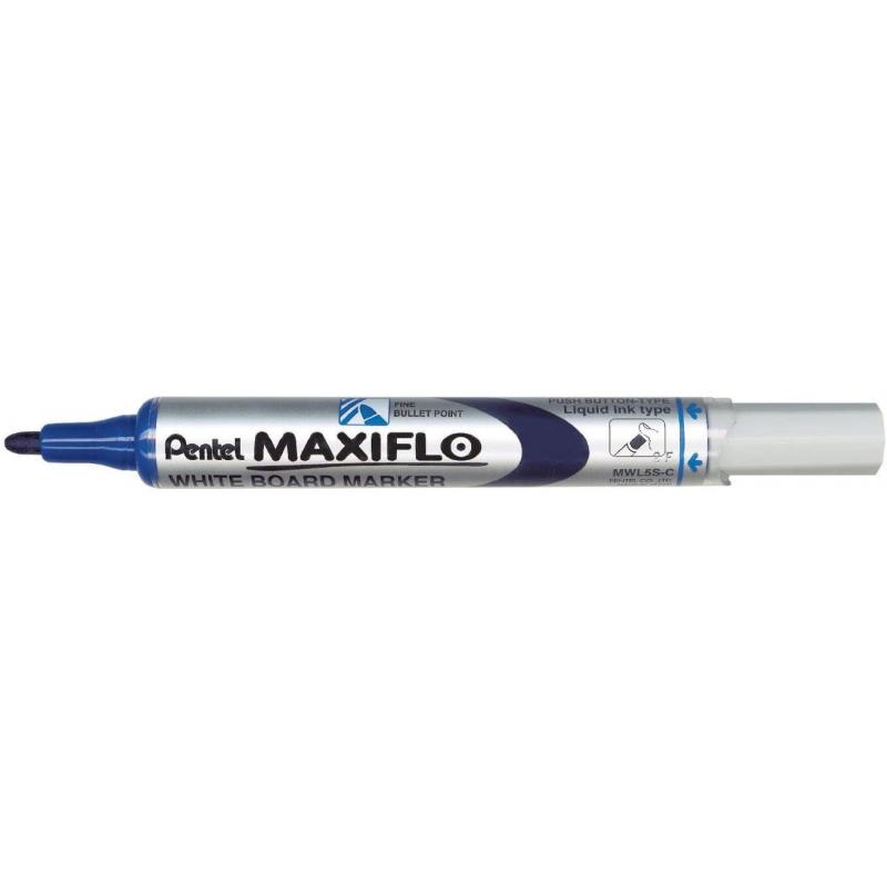 Pentel Maxiflo Rotulador para Pizarra Blanca - Regulacion del Flujo de Tinta - Punta de Bala - Ancho de Linea 2mm - 50% de Mater