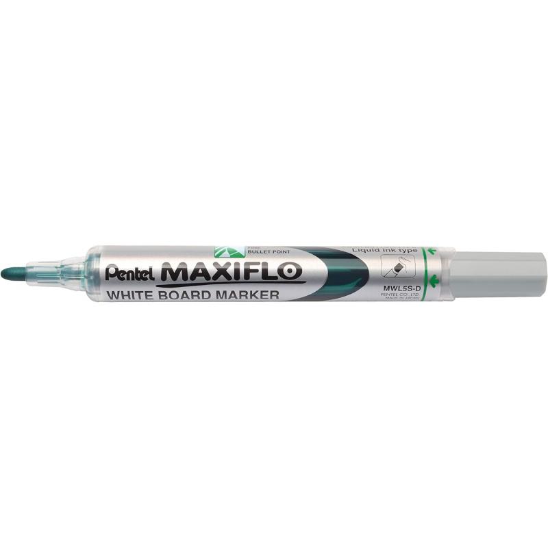 Pentel Maxiflo Rotulador para Pizarra Blanca - Punta de Bala - Ancho de Linea 2mm - Regulacion del Flujo de Tinta - 50% de Mater