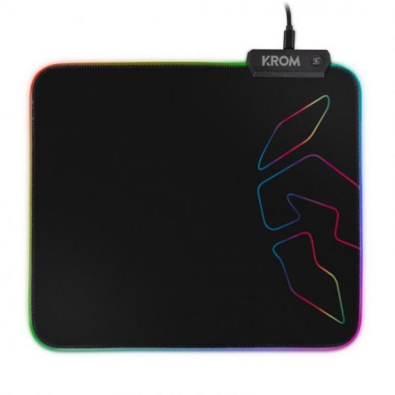 Krom Knout RGB Alfombrilla Gaming - Iluminacion RGB - Superficie de Microfibra - Base de Caucho - 32x27x0.3 cm - Color Negro