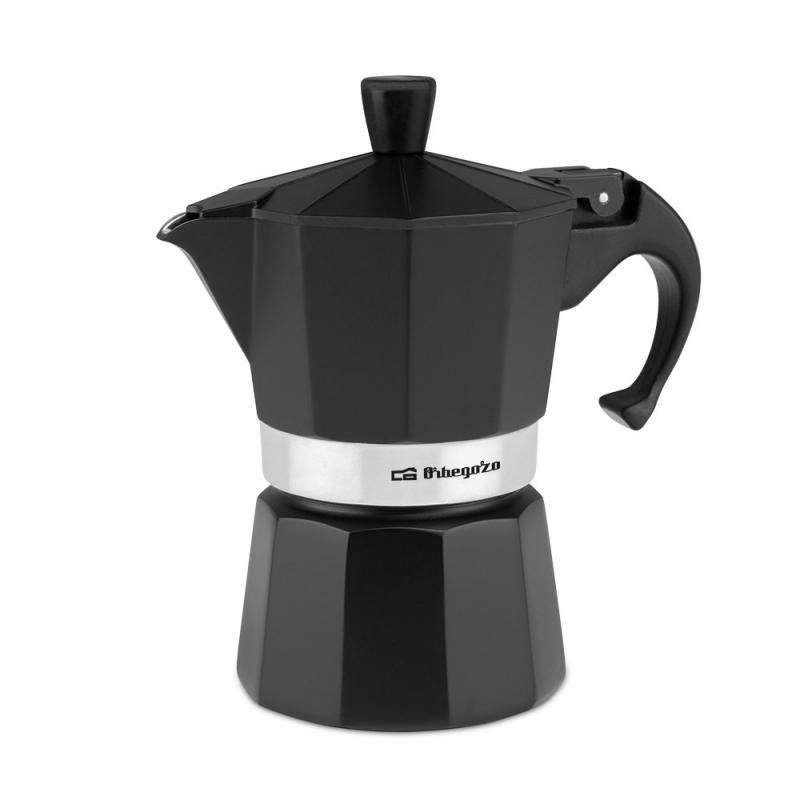 Orbegozo KFN 310 Cafetera de Aluminio Negra - Prepara 3 Tazas de Cafe en Segundos - Mango Ergonomico para Mayor Seguridad - Valv