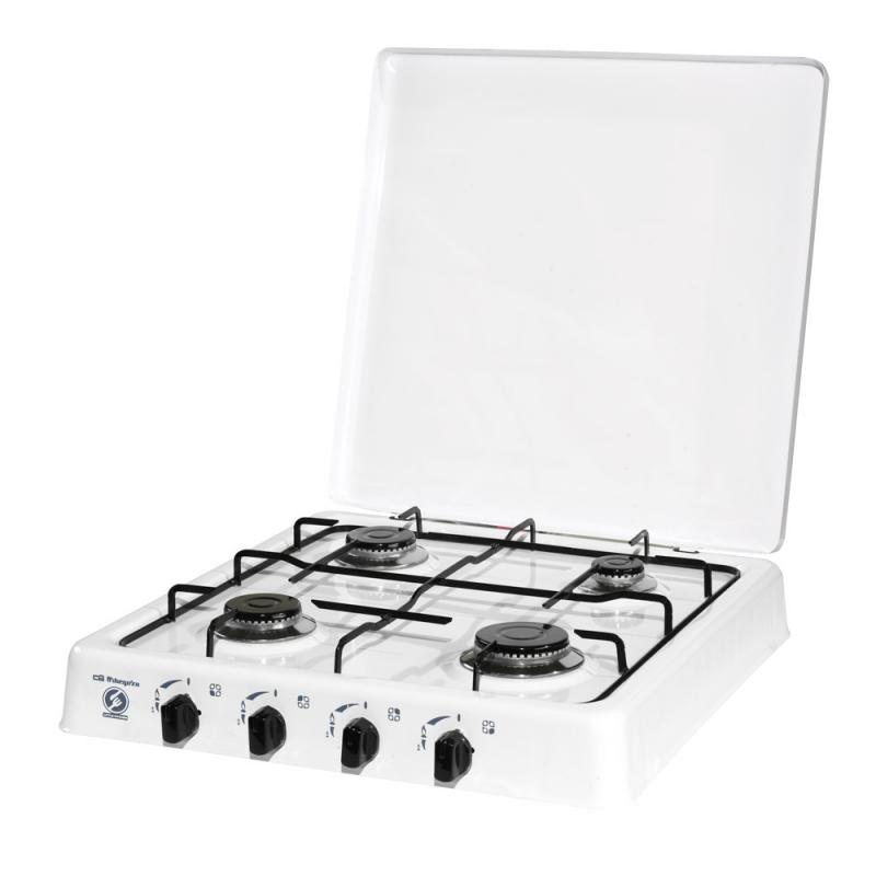 Orbegozo Hornillo a Gas HG 4000 Blanco - 4 Quemadores Esmaltados - Potencia de 750W a 1900W - Tipo de Gas G-30/G31 - Presion de 