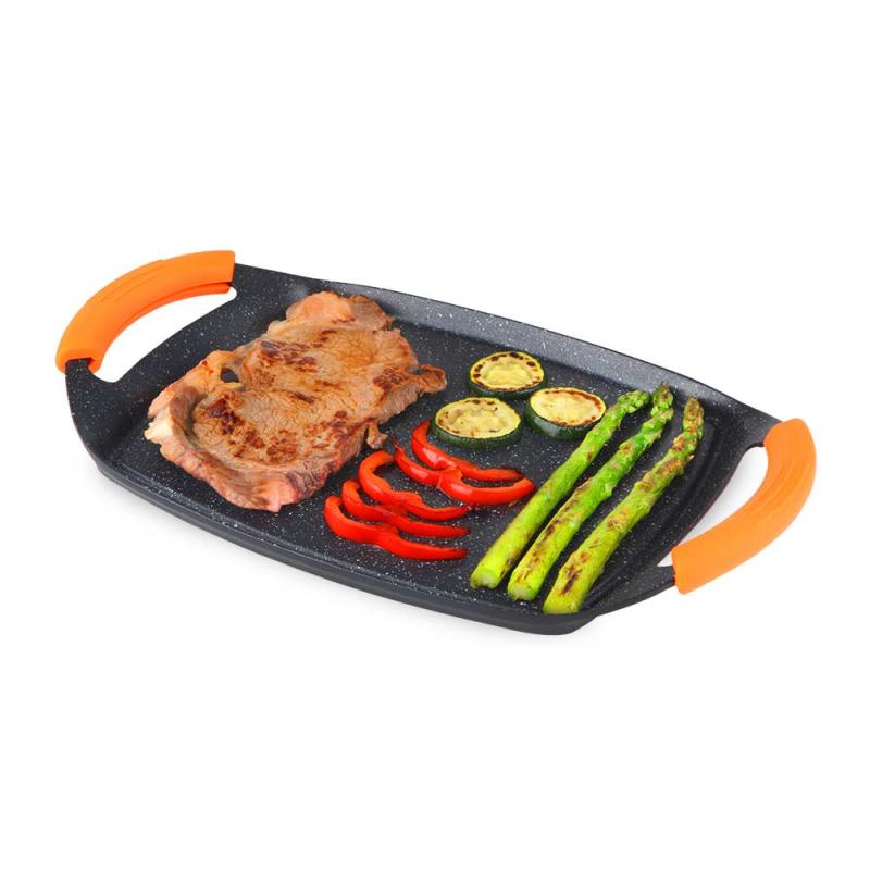 Orbegozo GDB 3600 Plancha Grill de Aluminio Fundido - Recubrimiento de Piedra Antiadherente - Asas de Goma Extraibles - Apto par