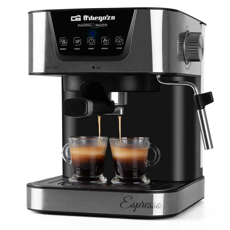 Orbegozo Cafetera Espresso EX 5200 - Orbegozo Presion de 20 Bar y 850W de Potencia - Panel de Control Tactil - Deposito de Agua 