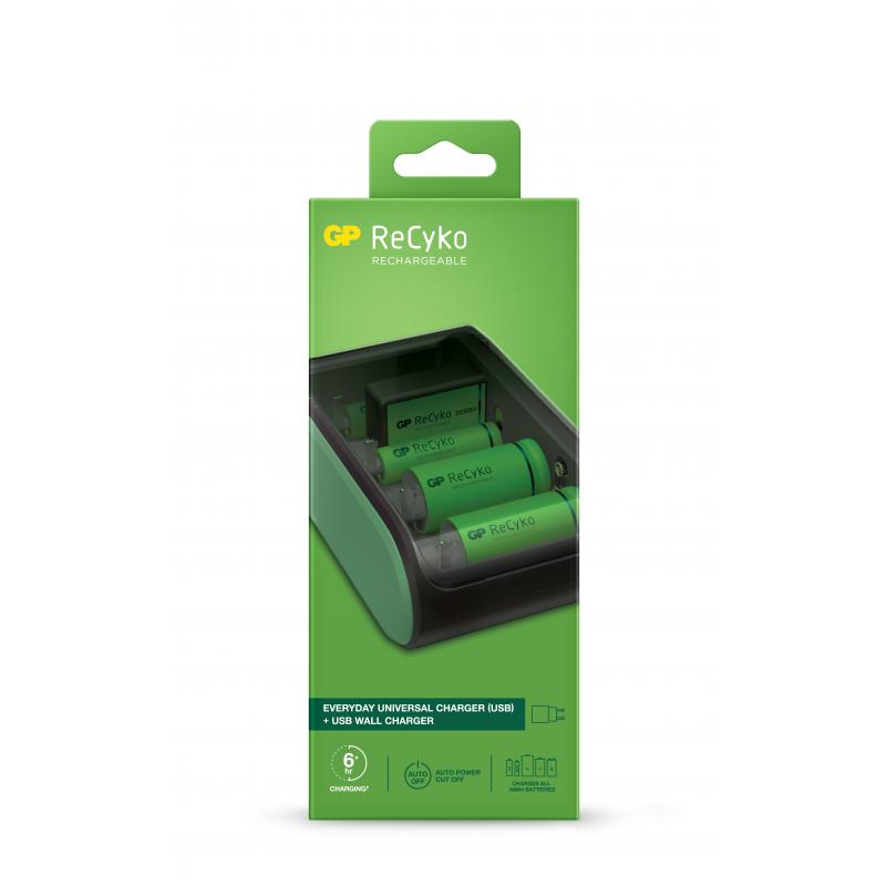 GP ReCyko Cargador USB Universal - Carga Pilas: AA, AAA, C, D y 9V