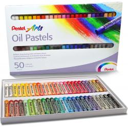Pentel Oil Pastels Pack de 50 Pasteles Oleo - Blandos, Cremosos y de Secado Lento - Colores Surtidos