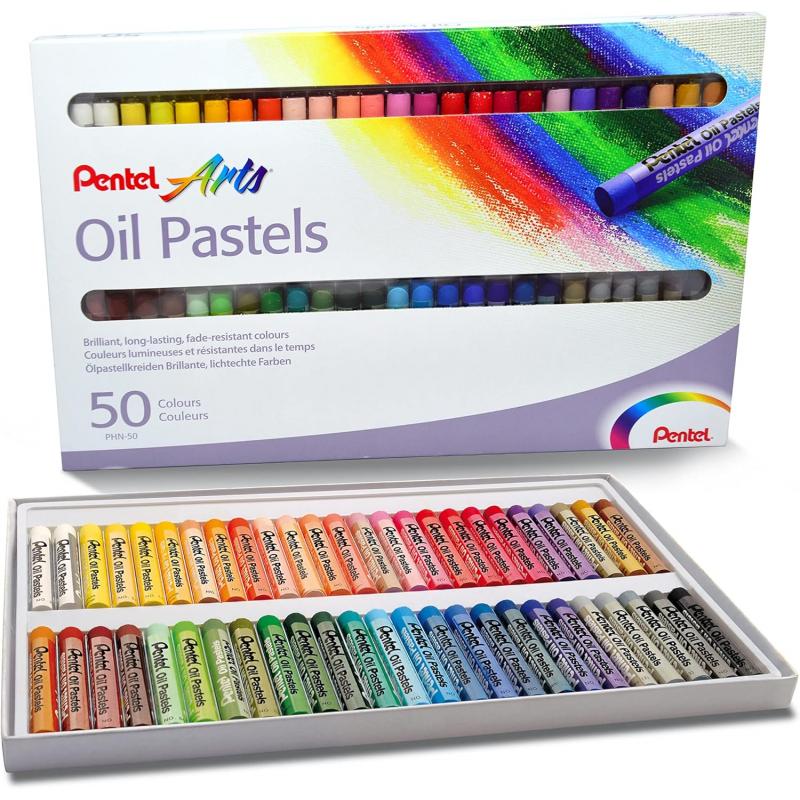 Pentel Oil Pastels Pack de 50 Pasteles Oleo - Blandos, Cremosos y de Secado Lento - Colores Surtidos