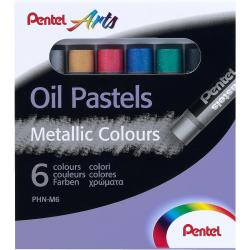 Pentel Oil Pastels Pack de 6 Pasteles Oleo Metalicos - Blandos, Cremosos y de Secado Lento - Colores Metalicos Surtidos
