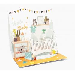 Pictura Tarjeta 3D Pop-Up - 16x16cm - Tematica Bebes - Embolsada Individualmente - Incluido Sobre Blanco - Papel con Certificaci