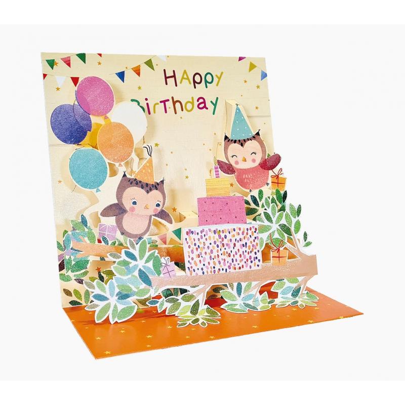 Pictura Tarjeta 3D Pop-Up - 16x16cm - Tematica Buhos - Embolsada Individualmente - Incluye Sobre Blanco - Papel con Certificacio