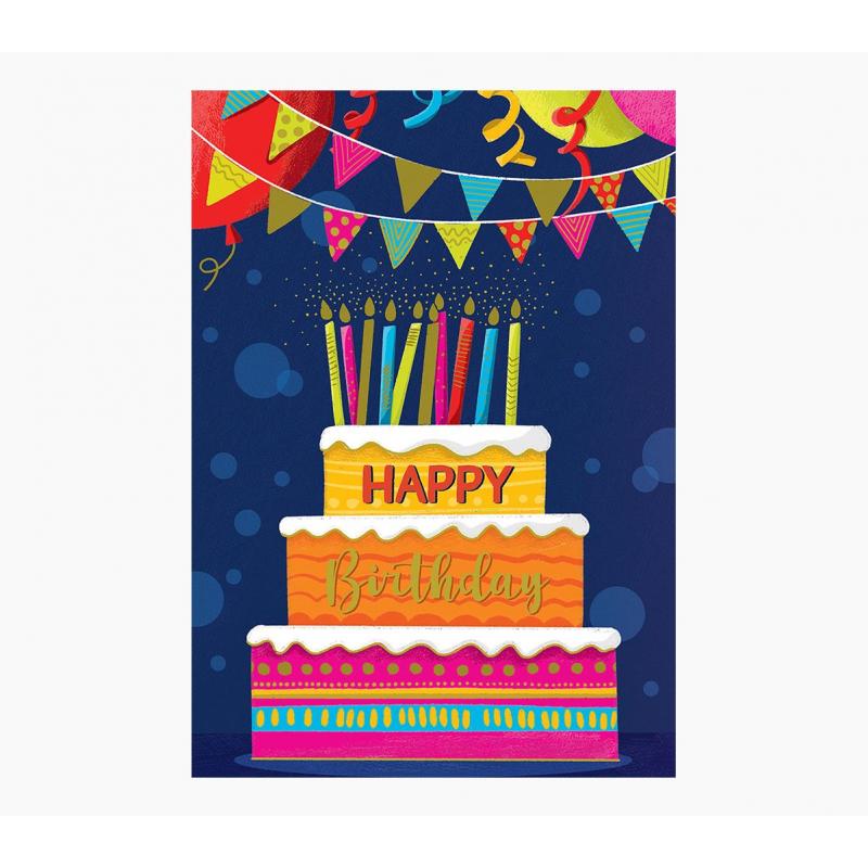 Pictura Tarjeta Zig-Zag - 15x22cm - Tematica Tarta de Cumpleaños - Triptica sin Envoltorio - Incluye Sobre Blanco - Papel con Ce