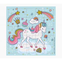 Pictura Tarjeta Puzzle Unicornio - 15.5x15.5cm - 25 Piezas - Tematica Unicornio - Incluye Tarjeta Plegada y Sobre Blanco - Certi