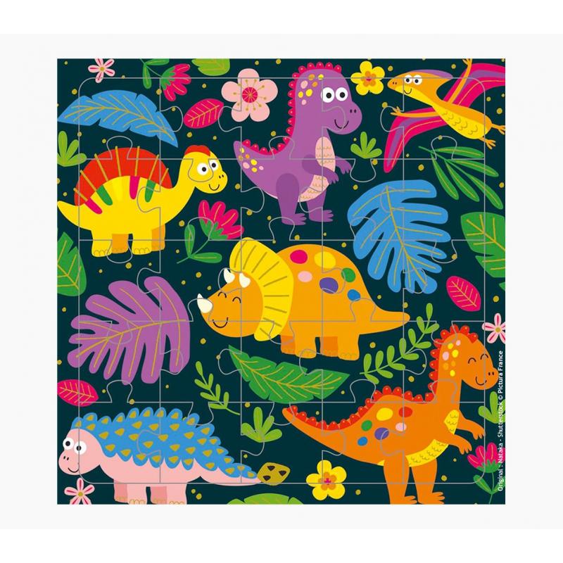 Pictura Tarjeta Puzzle Dinosaurios - 15.5x15.5cm - 25 Piezas - Tematica de Dinosaurios - Incluye Tarjeta Plegada y Sobre Blanco 