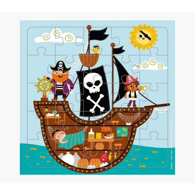 Pictura Tarjeta Puzzle Piratas - 15.5x15.5cm - 25 Piezas - Tematica Piratas - Incluye Tarjeta Plegada y Sobre Blanco - Certifica