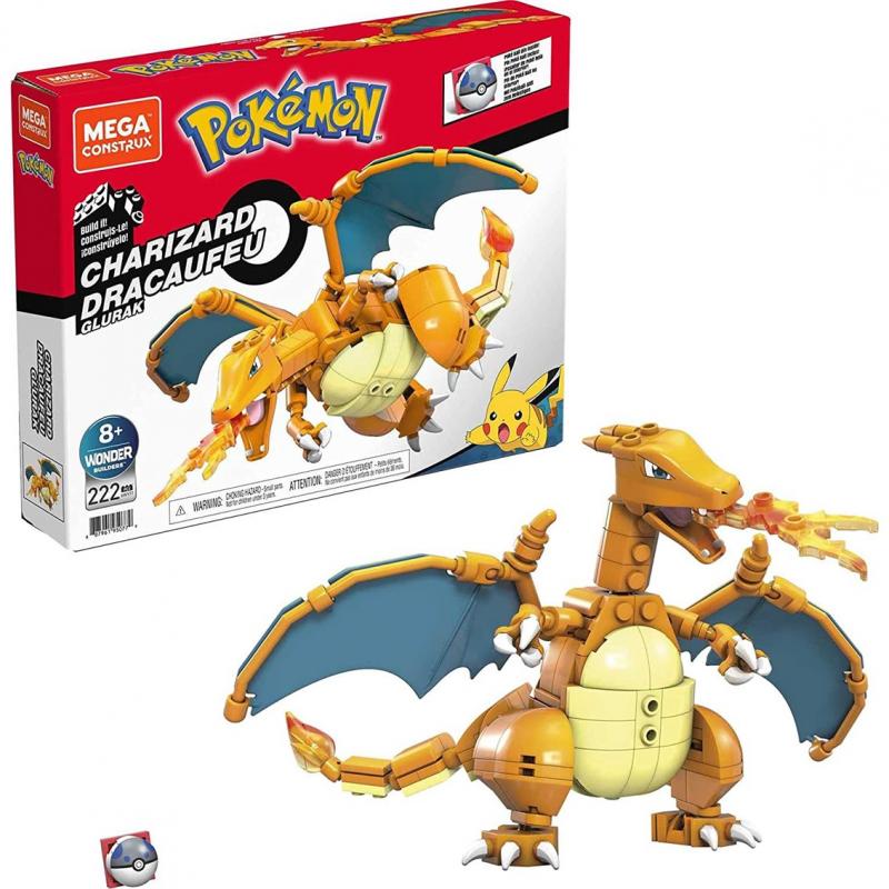 Mattel Mega Construx Wonder Builders Pokemon Charizard - Figura de Construccion - Tamaño 10cm - 222 Piezas