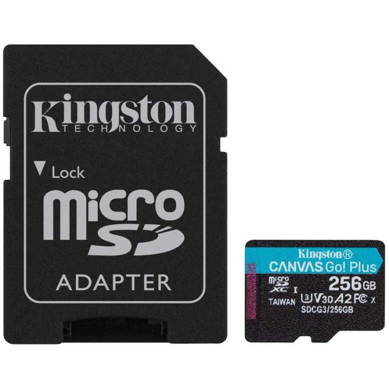 Kingston Tarjeta Micro SDXC 256GB UHS-I U3 V30 Clase 10 170MB/s Canvas Go Plus con Adaptador