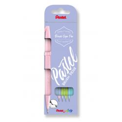 Pentel Brush Sing Pen Pastel Pack de 4 Rotuladores con Punta de Pincel - Lineas Finas o Gruesas dependiendo de la Presion - Fabr