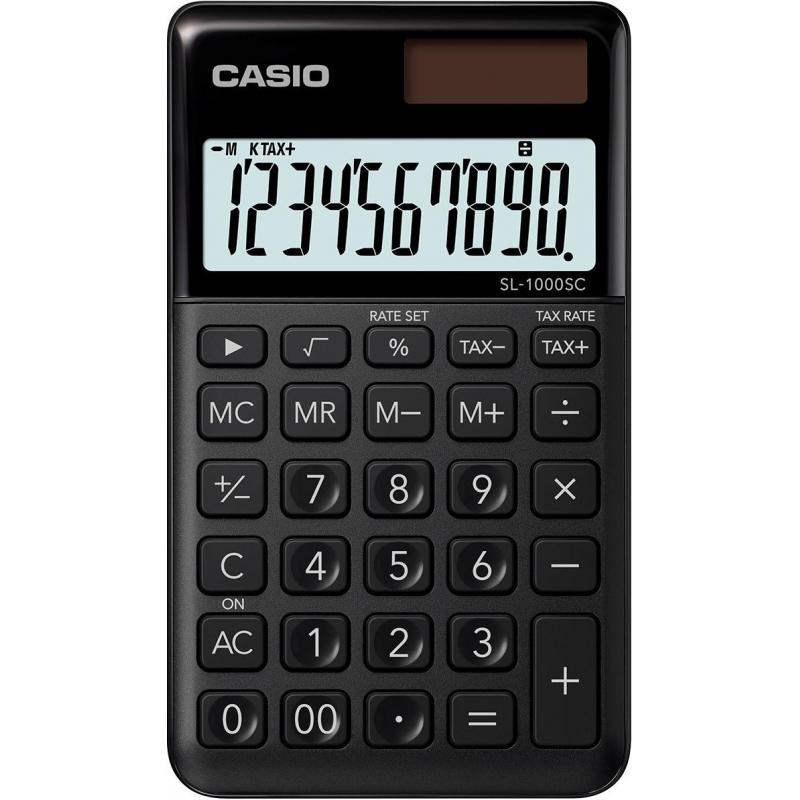 Casio SL-1000SC Calculadora de Bolsillo - Pantalla Extragrande de 10 Digitos - Alimentacion Solar y Pilas - Color Negro