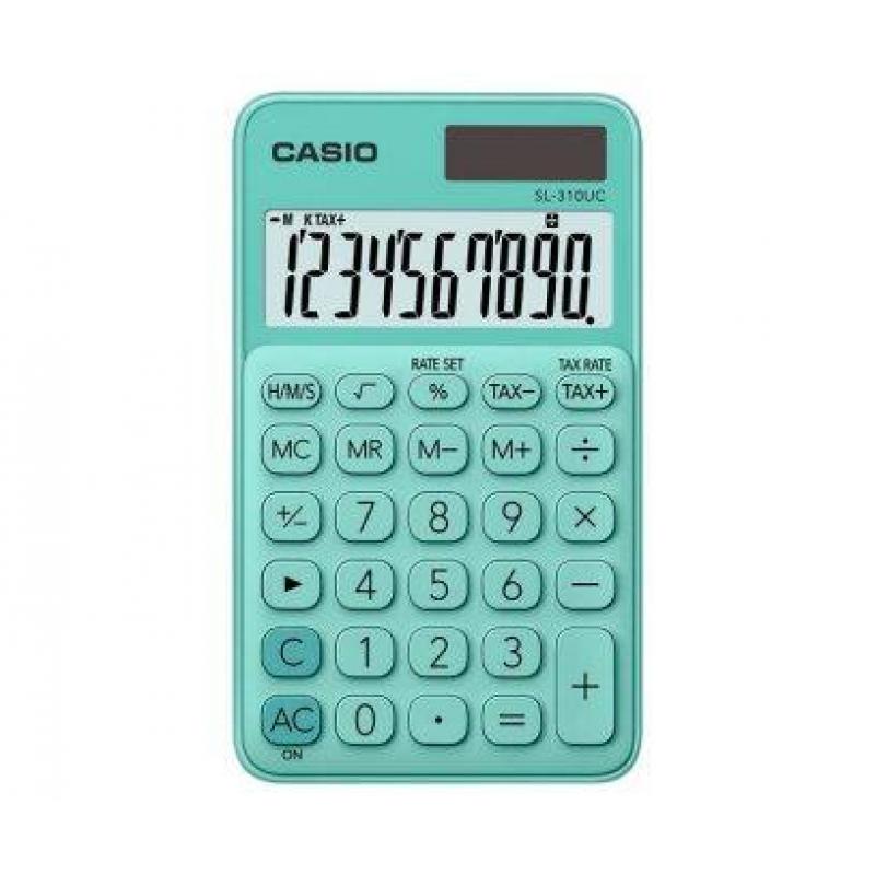 Casio SL-310UC Calculadora de Bolsillo - Calculo de Impuestos - Pantalla LCD de 10 Digitos - Solar y Pilas - Color Verde