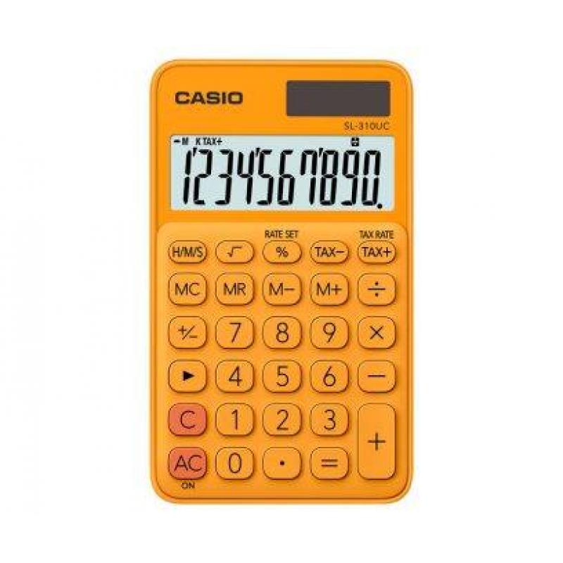 Casio SL-310UC Calculadora de Bolsillo - Calculo de Impuestos - Pantalla LCD de 10 Digitos - Solar y Pilas - Color Naranja