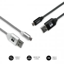 Subblim Pack de Cables USB a y Micro USB - Alta Velocidad de Carga - Sincronizacion de Datos hasta 480 Mbps - Fibra de Nailon Re