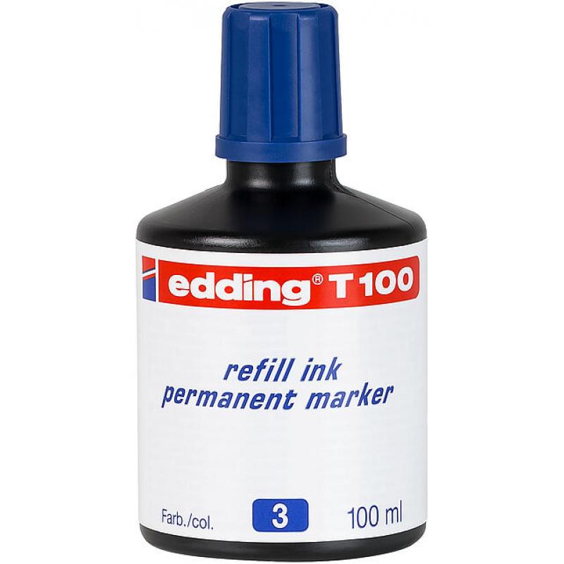 Edding T100 Bote de Recarga para Rotulador Permanente - Capacidad 100ml - Color Azul