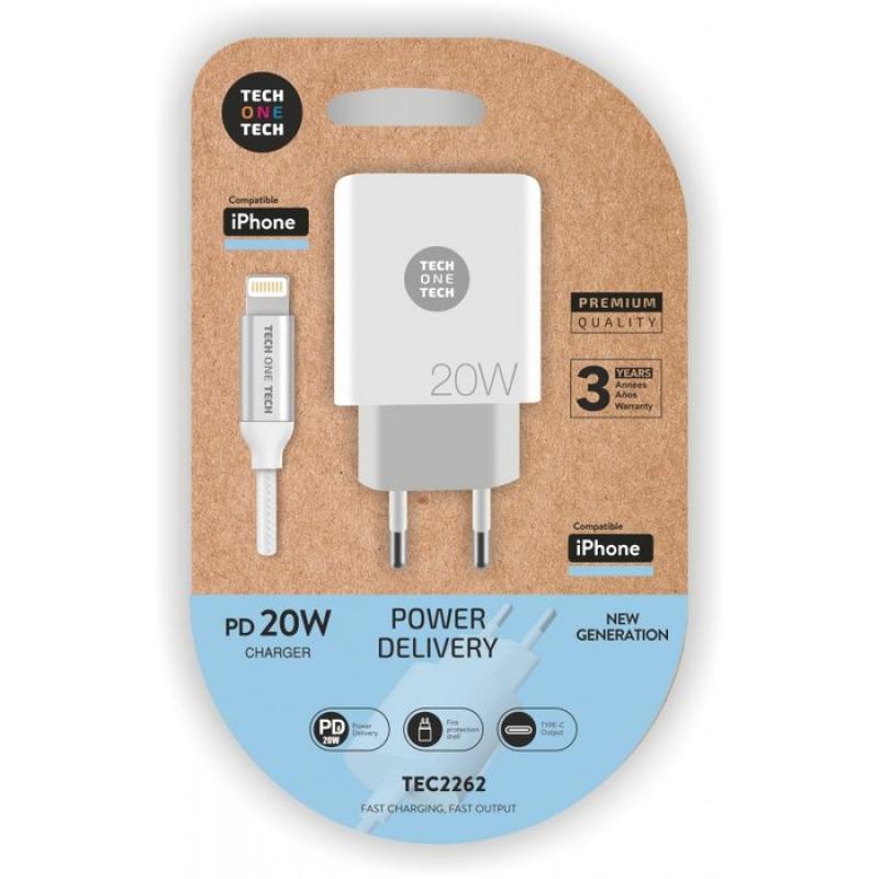 TechOneTech Cargador de Pared PD 20W + Cable USB-C a Lightning