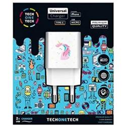TechOneTech Unicornio Dream Cargador Doble de Pared USB-A - Alto Rendimiento