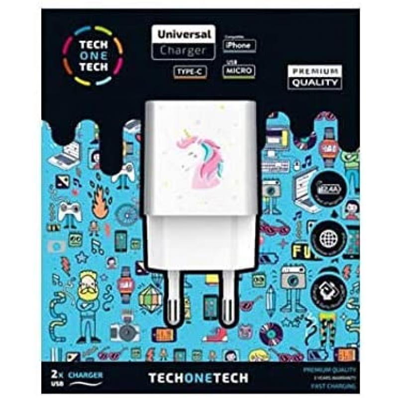 TechOneTech Unicornio Dream Cargador Doble de Pared USB-A - Alto Rendimiento