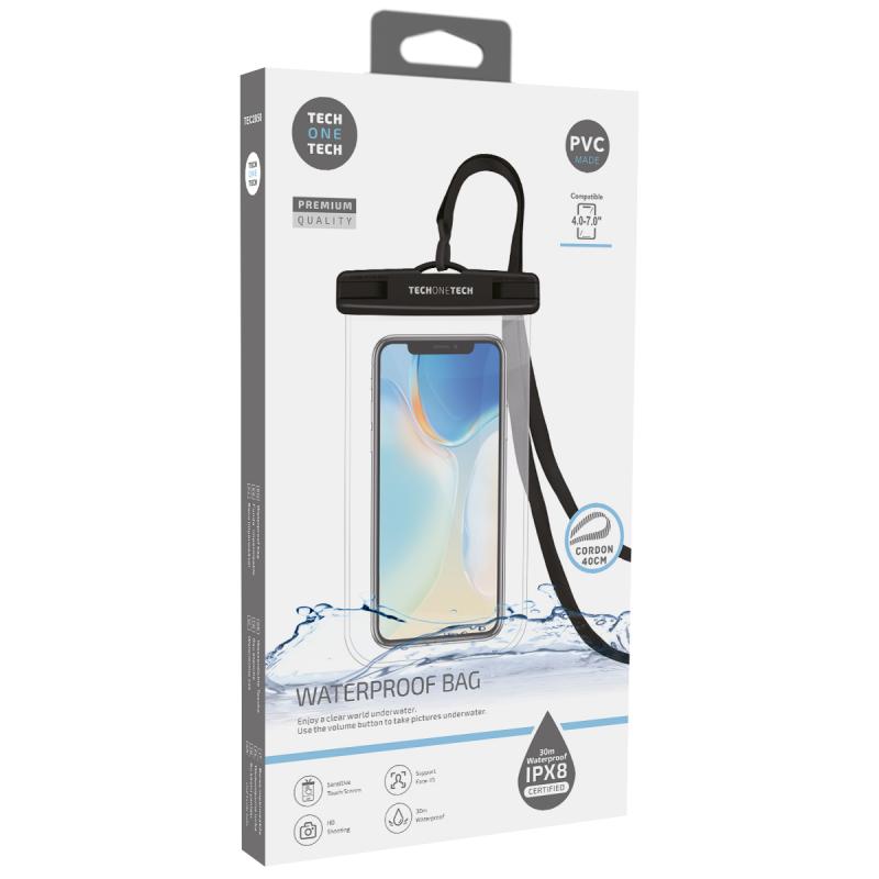 TechOneTech Funda Impermeable para Smartphone hasta 7" - Con Colgante - Resistencia IPX8 - Fabricada en PVC