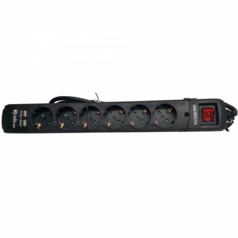 Riello Thunder 6002 USB Regleta de Proteccion - 6x Shuckos, 2x USB con Interruptor On/Off - Maxima Potencia 250v/16a - Maximo Vo