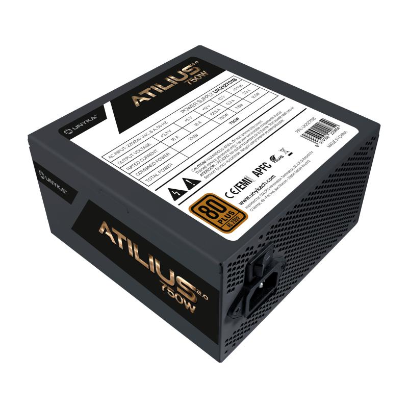 Unykach Atilius 2.0 Black 750W 80 Plus Bronze Fuente de Alimentacion 750W ATX 2.3 - APFC - Ventilador 120mm