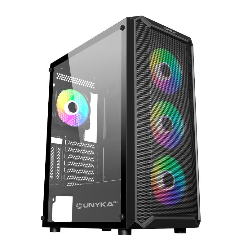 Unykach Armor 3Gen Caja ATX, Micro ATX, ITX - Lateral de Vidrio Templado - USB-A 3.0, USB-C y Audio - 4 Ventiladores 120mm ARGB 