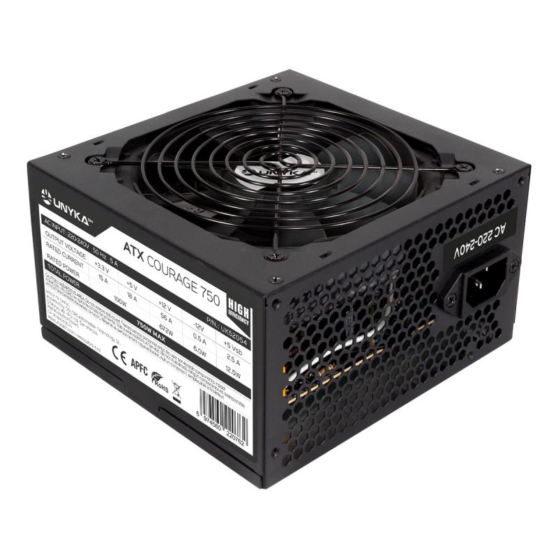 Unykach ATX Courage II 750W Fuente de Alimentacion - PFC Activo - Alta Eficiencia - Ventilador 120mm