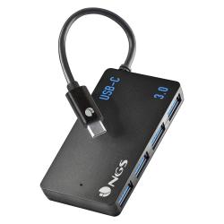 NGS Hub USB-C de Cuatro Puertos USB 3.0 - Tamaño Compacto - Alta Velocidad de Transmision - Compatible con Mac Tablets y Pc/Port
