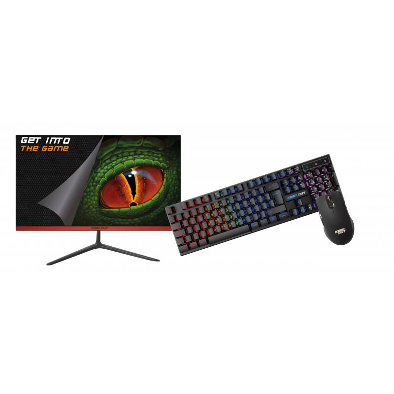 KeepOut Pack de Monitor Gaming LED 22" Full HD 1080p 75Hz, Respuesta 5ms + Teclado USB Multimedia con Iluminacion RGB + Raton US