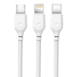 XO Cable de Carga Rapida 3 en 1 - Micro, Tipo C y Lightning a USB - 1m - Color Blanco