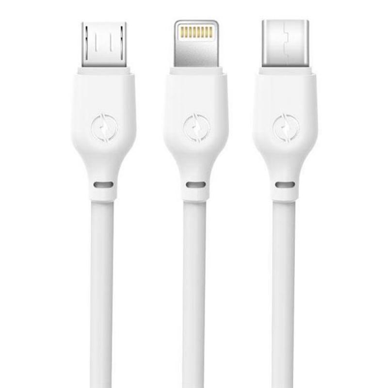 XO Cable de Carga Rapida 3 en 1 - Micro, Tipo C y Lightning a USB - 1m - Color Blanco