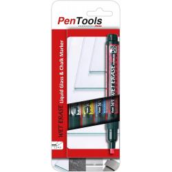 Pentel PenTools Pack de 4 Rotuladores de Tiza Liquida Wet Erase - Punta Biselada Reversible 2-4mm - Resistente a la Intemperie s