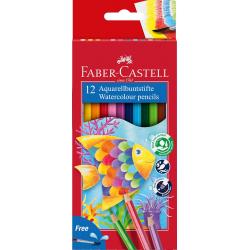 Faber-Castell Classic Colour Acuarelable Pack de 12 Lapices Hexagonales de Colores Acuarelables + Pincel - Resistencia a la Rotu