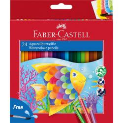 Faber-Castell Classic Colour Acuarelable Pack de 24 Lapices Hexagonales de Colores Acuarelables + Pincel - Resistencia a la Rotu